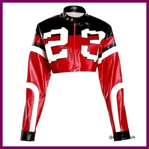 Cropped Faux Leather Jacket Y2K Streetwear Moto Biker Coat Lightweight Slim Fit